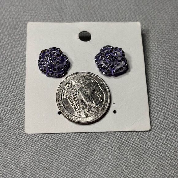 New! Purple Floral Gemstone Stud Earrings - Picture 5 of 5